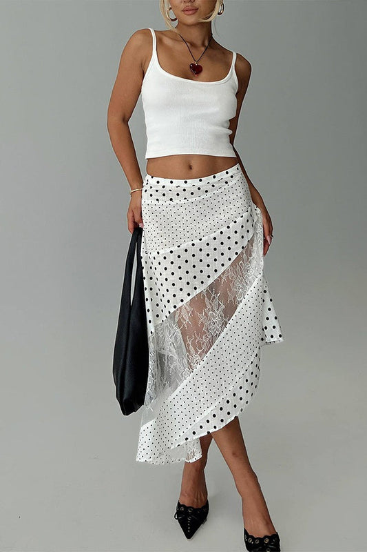 Sheer Polka Dot Asymmetrical Skirt