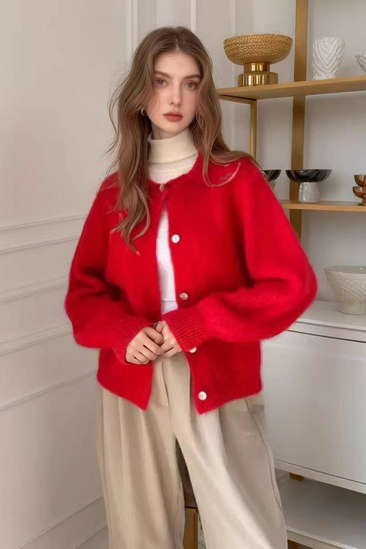 Macaron Color Solid Christmas Cardigan