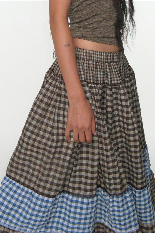 Vintage Plaid Colorblock Maxi Skirt