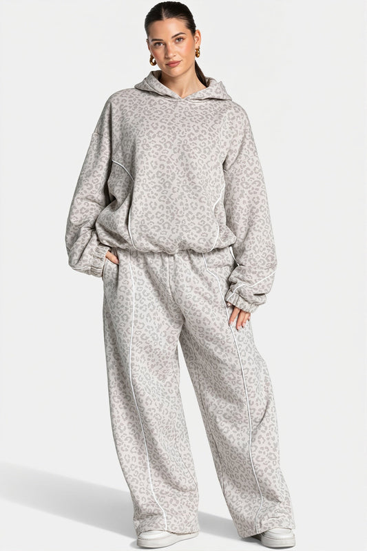 Leopard Hooded Casual Two Piece Set