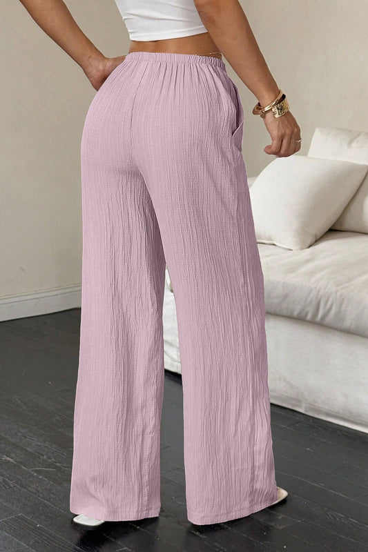 Textured Knot Waist Wide Leg Pants