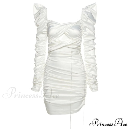 Celebrity Lacy Long Sleeve Spice Dresses white / S