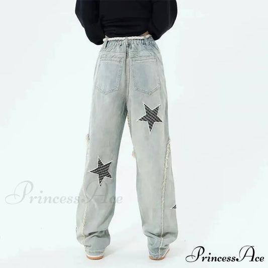 Celestial Stitching High Rise Denim Trousers pants-241228