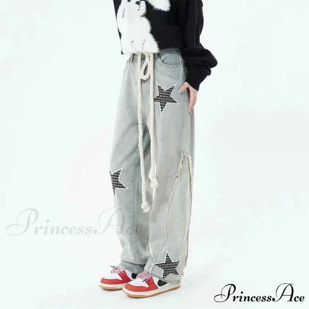 Celestial Stitching High Rise Denim Trousers pants-241228
