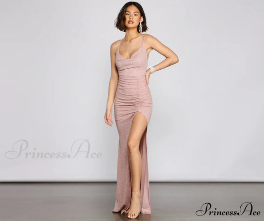 Celina Glitter Stylish Knit Mermaid Dress ROSE / S