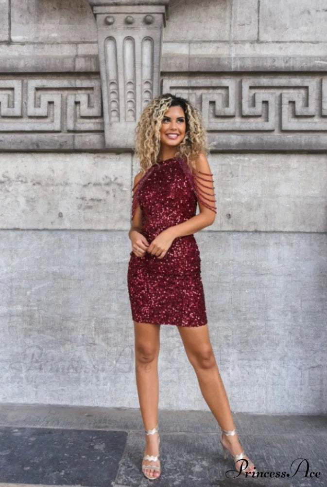 Chain Detail Stylish Sequin Bodycon Dress