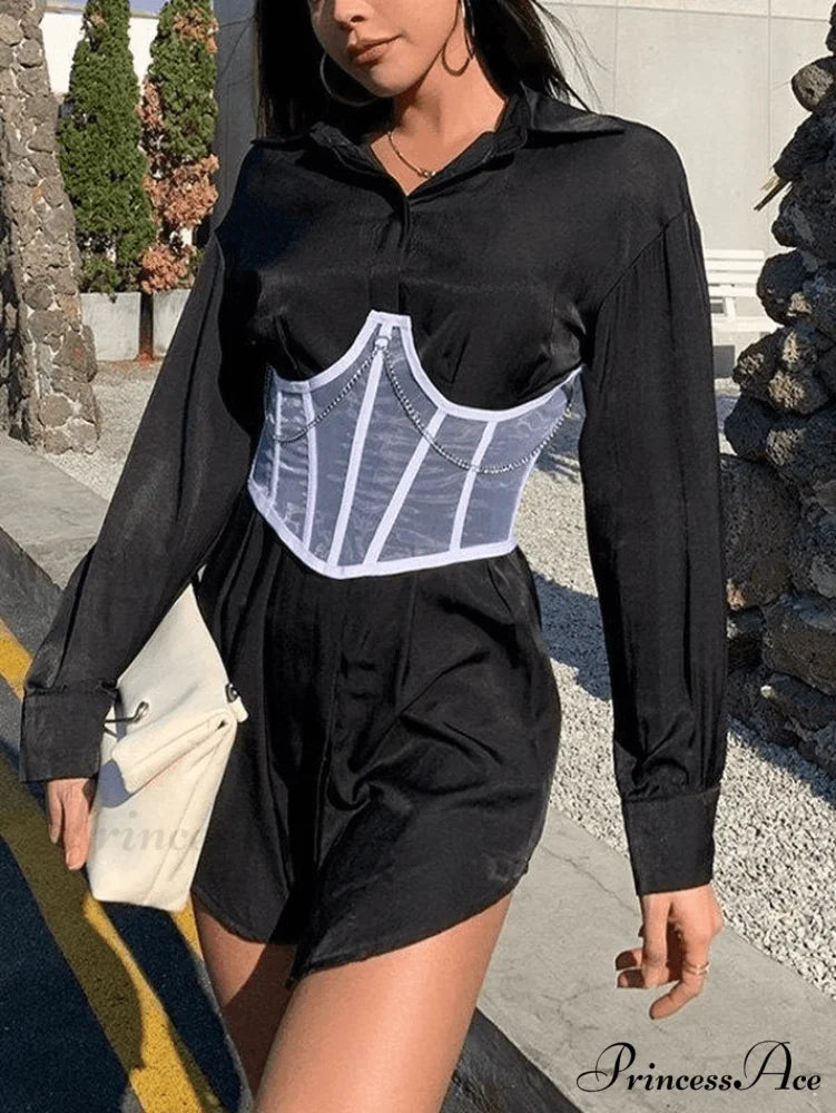 Chain Embellish Cross Trendy Over Cutout Mini Dress