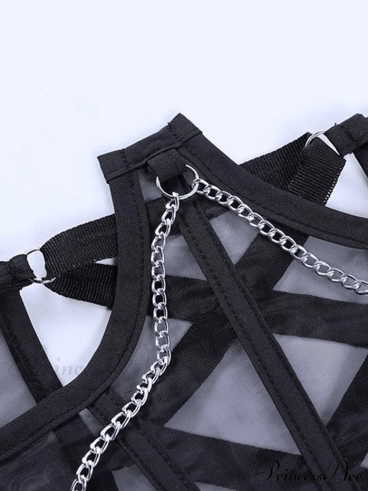 Chain Embellish Cross Trendy Over Cutout Mini Dress