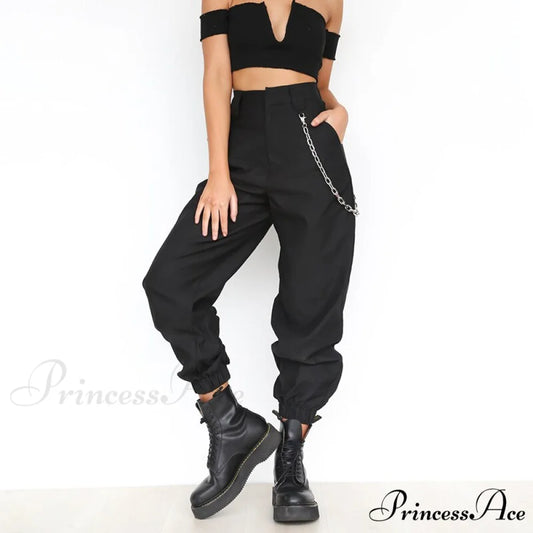 Chain Loose Pants Hip Pop Trousers Streetwear Black / XS