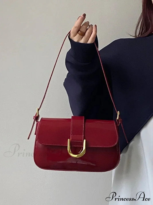 Changeable Band Patent Leather Satchel Bag Red shoulder-250126