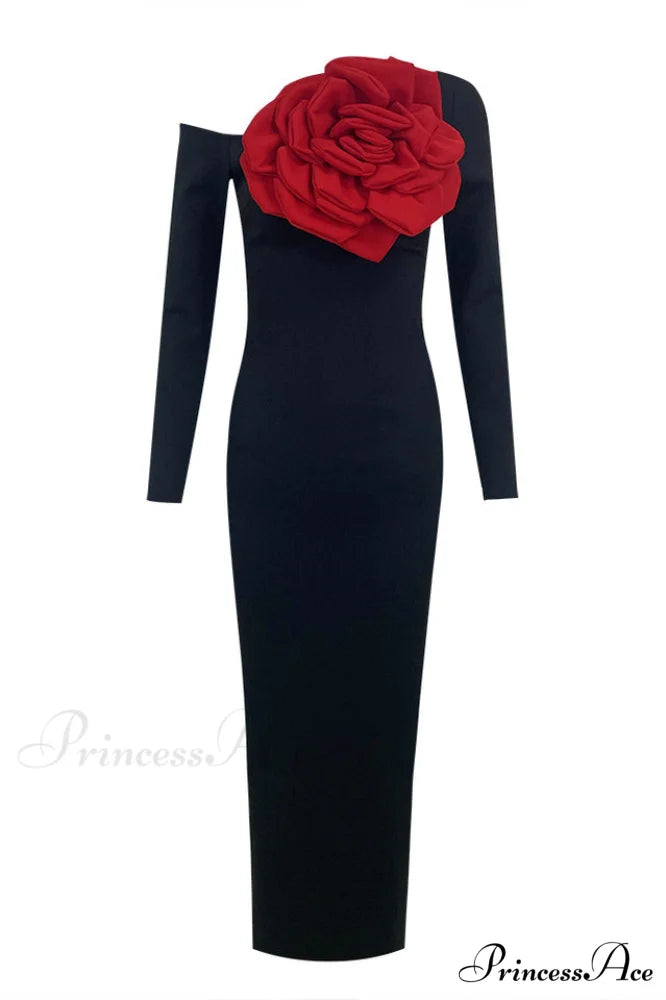 Charlotte Elegant Rose Dress XS / Black