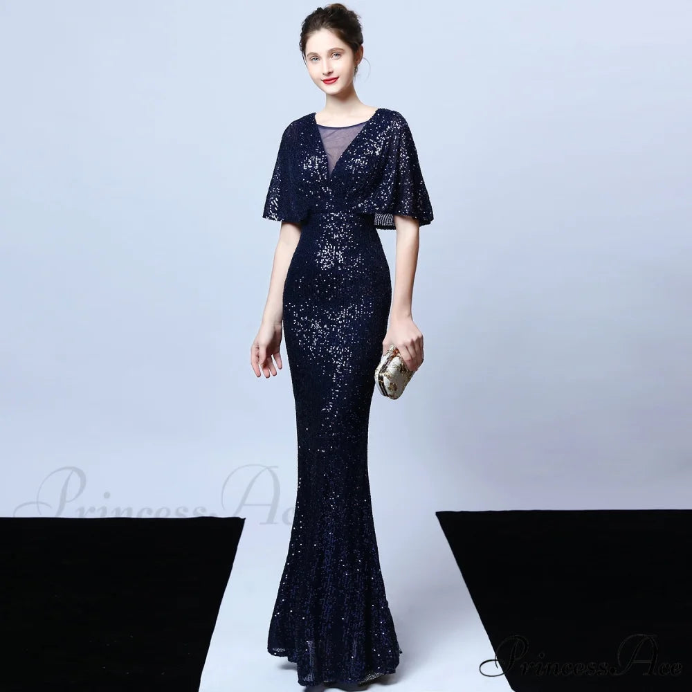 Charlotte Formal Stylish Sequin Mermaid Dress NAVY / XS