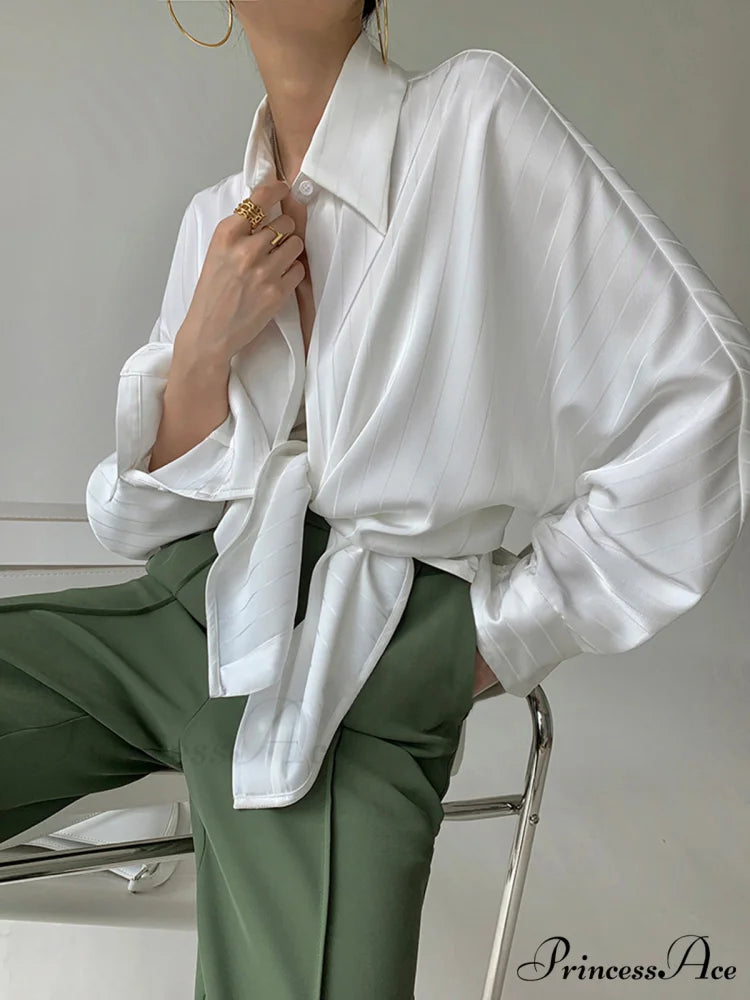 Charlotte Oversized Button Trendy Up Collared Shirt White / XS