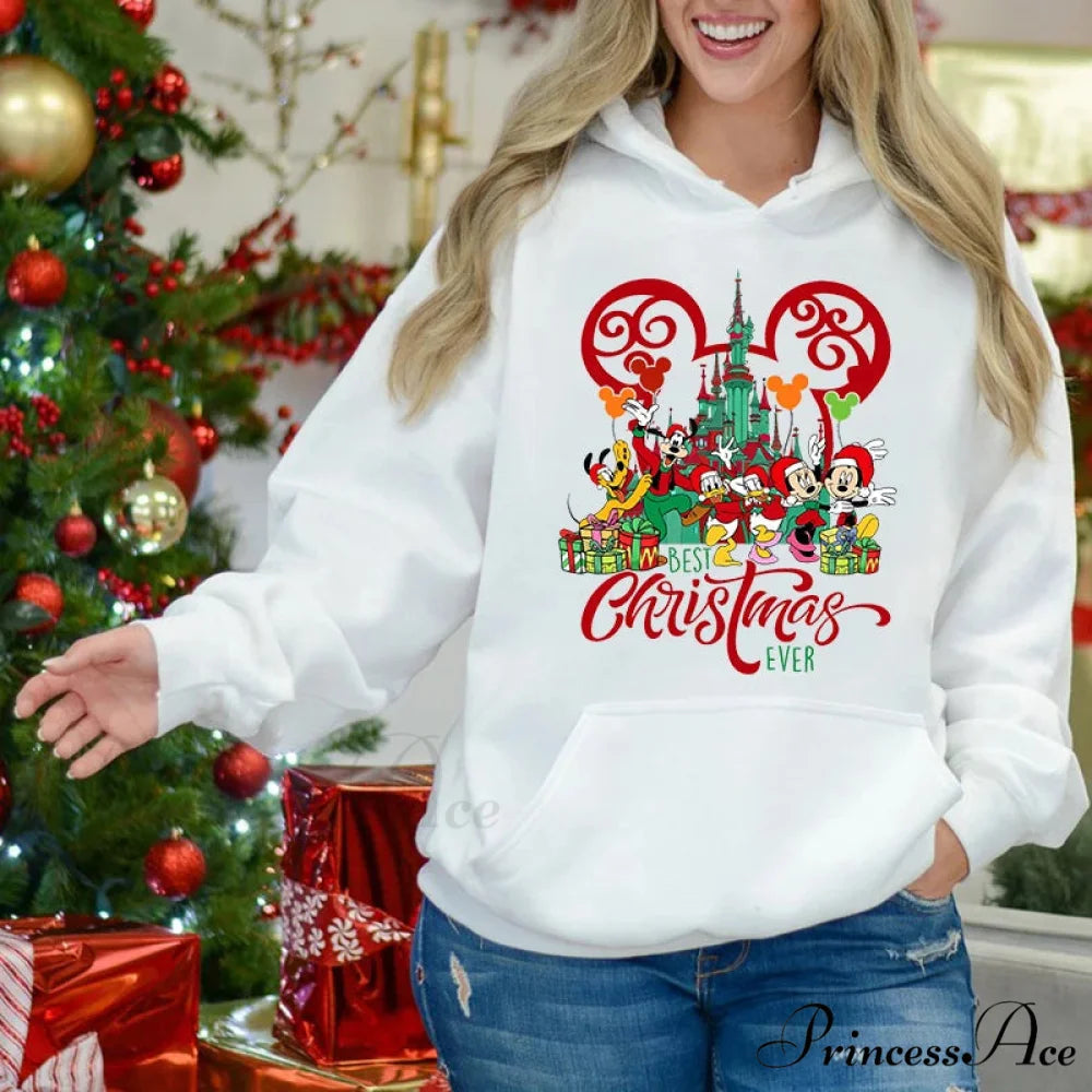 Charming Mickey Mouse Plus Velvet Sports Christmas Hoodie white 11 / S Christmas Hoodies-L
