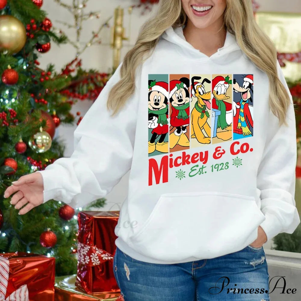 Charming Mickey Mouse Plus Velvet Sports Christmas Hoodie white 8 / S Christmas Hoodies-L