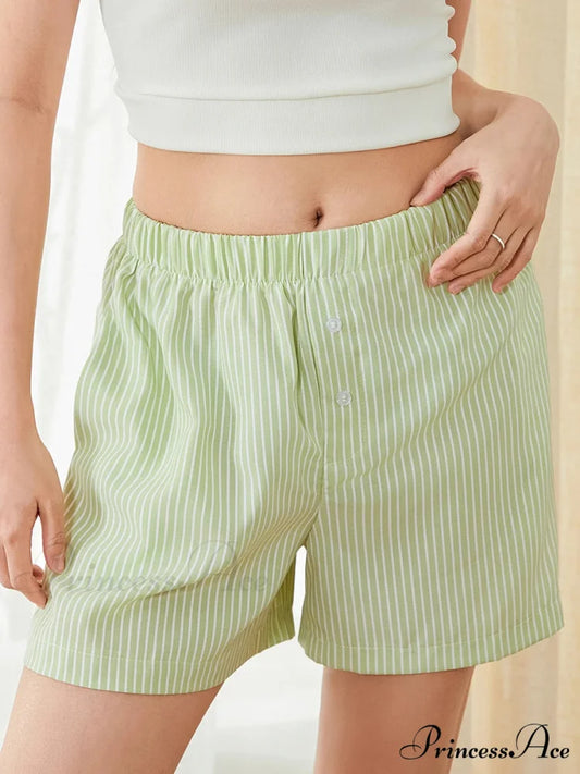 Checked Banded Button Lounge Short green / S short-250223