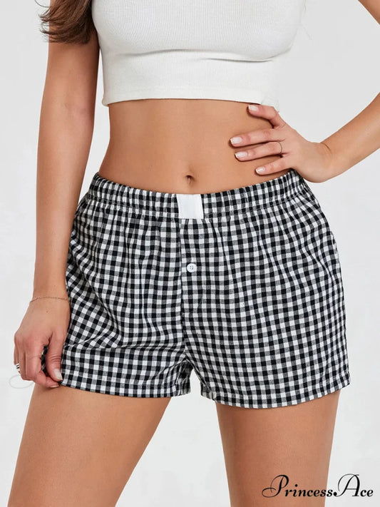 Checkered Baggy Lounge Short black / S short-250223