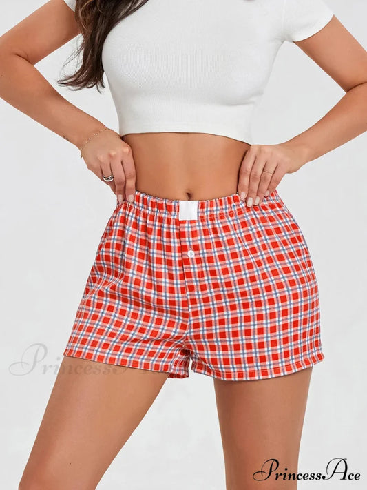 Checkered Baggy Lounge Short red / S short-250223