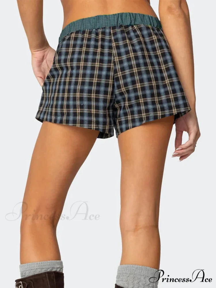 Checkered Boxer Stretchy Waist Short short-250223