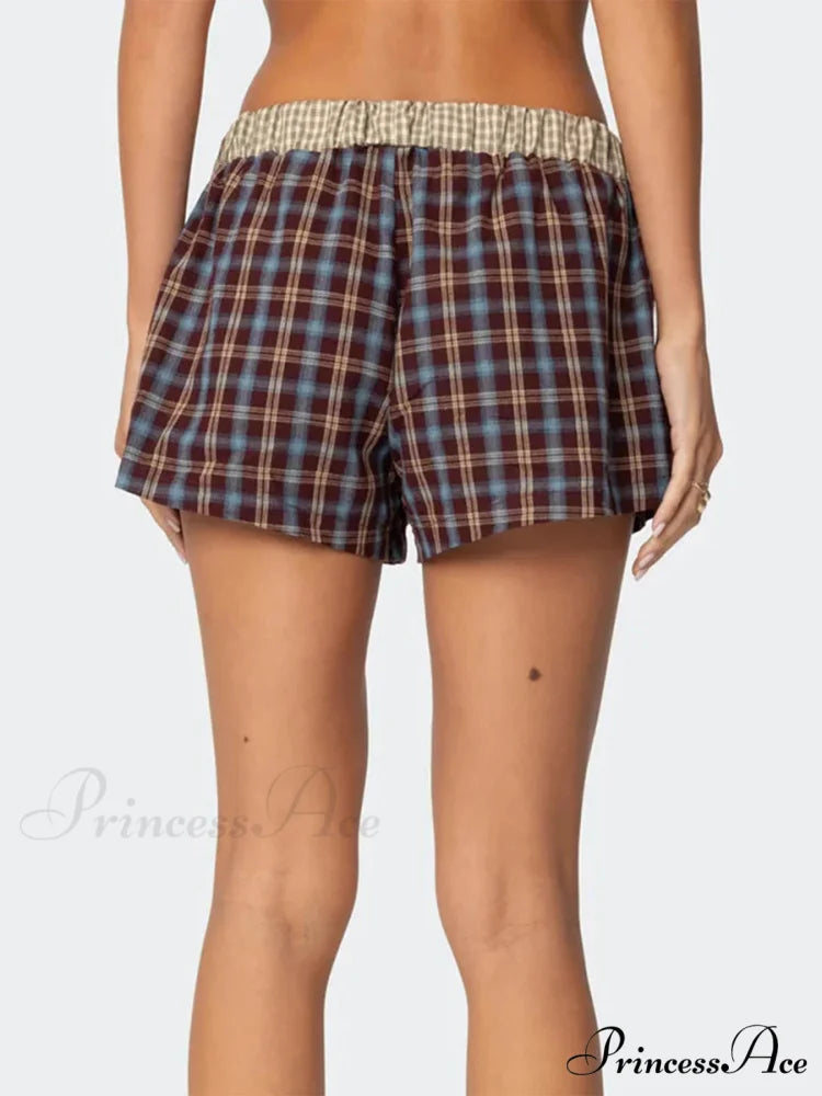 Checkered Boxer Stretchy Waist Short short-250223