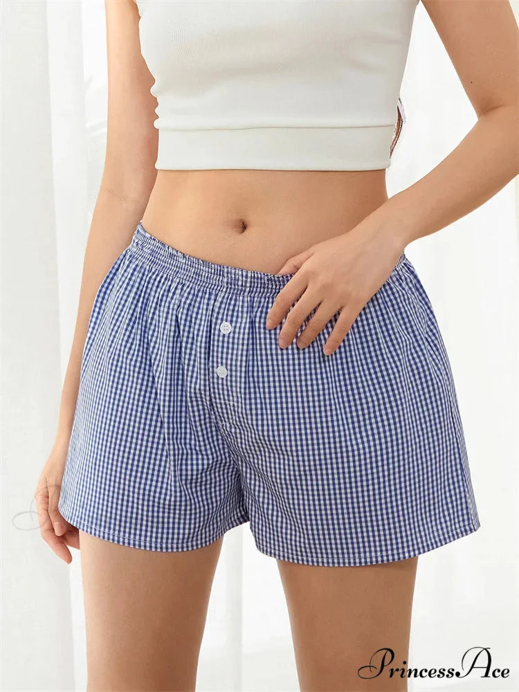 Checkered Button Lounge Pajama Short short-250223