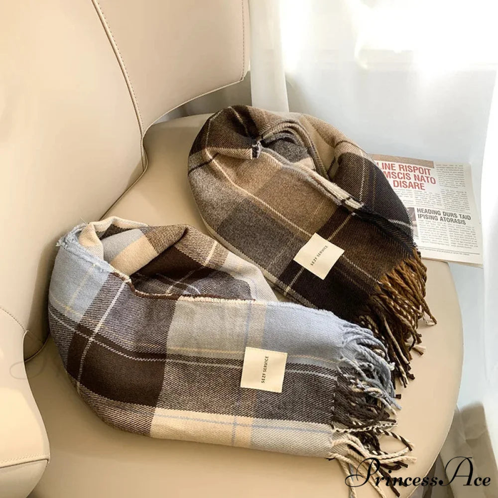 Checkered Cashmere Winter Extended Bandana Scarf scarf-241228
