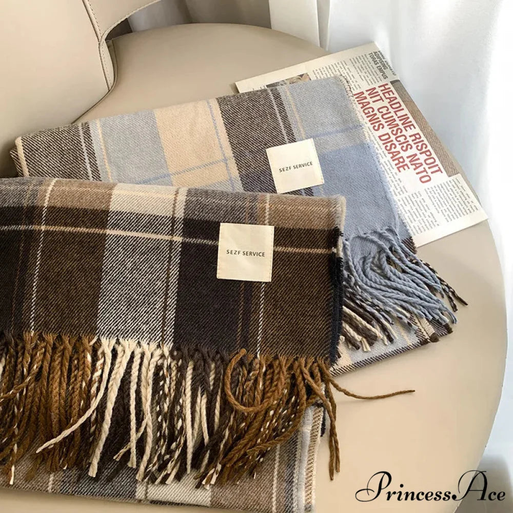 Checkered Cashmere Winter Extended Bandana Scarf scarf-241228