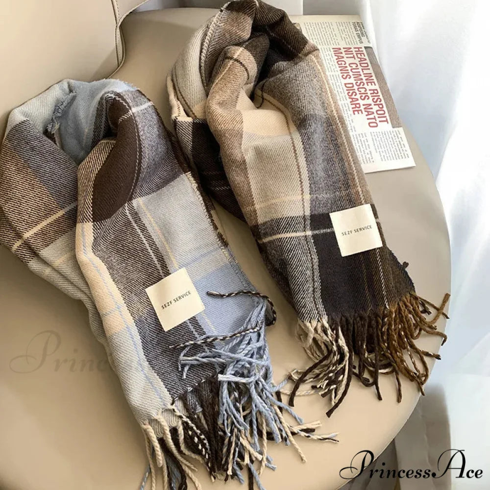 Checkered Cashmere Winter Extended Bandana Scarf scarf-241228