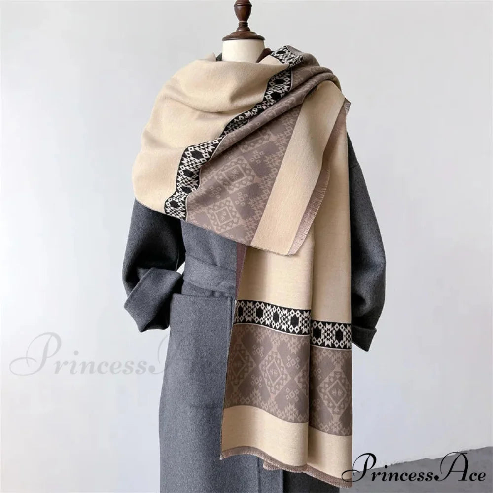 Checkered Cashmere Winter Scarf beige scarf-241228
