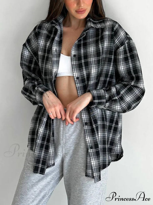 Checkered Charming Oversized Shirt Black / S