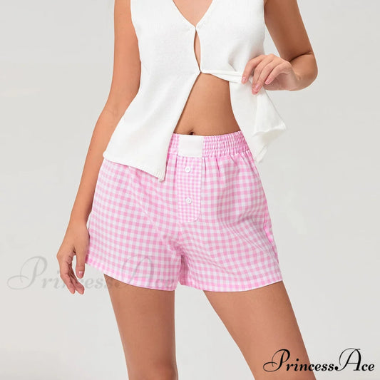 Checkered Different Button Lounge Short Pink / S short-250223