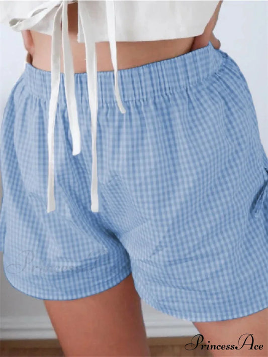 Checkered Divided Lace-Up Empty Brief blue / S short-250223