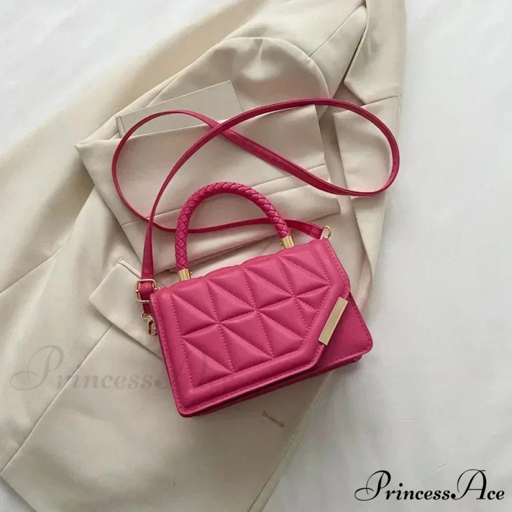 Checkered Faux Leather Designer Petite Crossbody Purse Rose Red handbag-250126