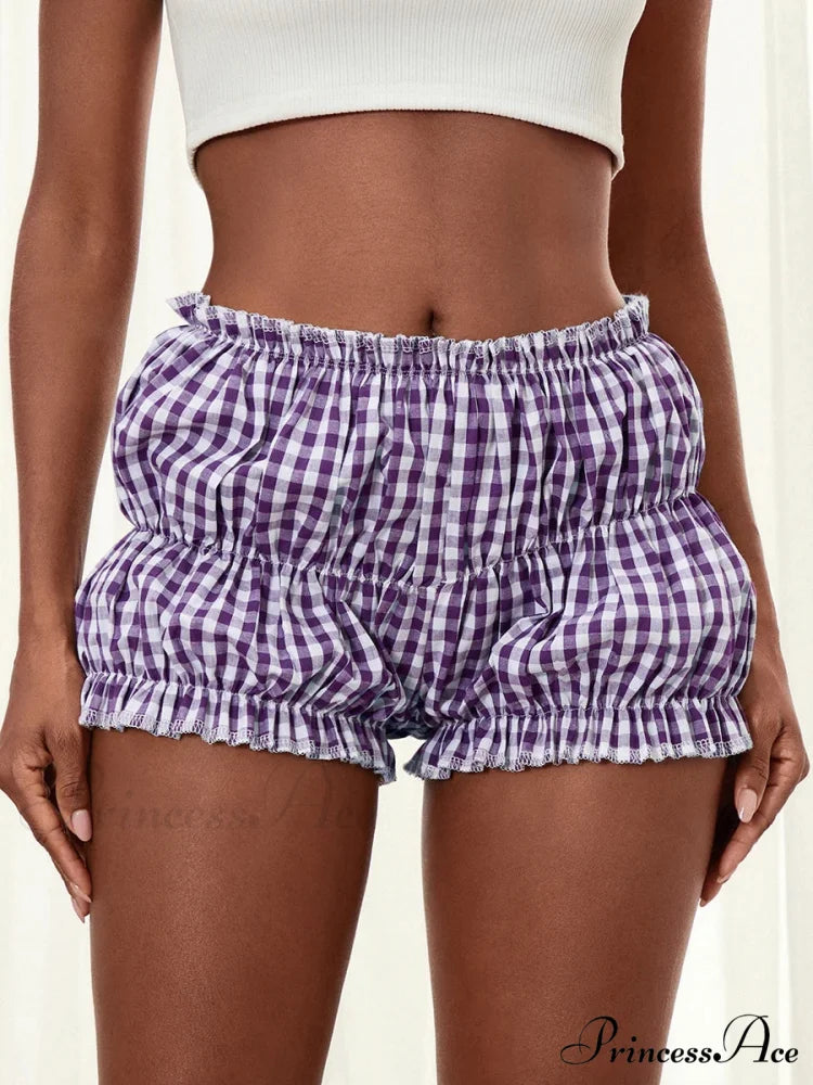 Checkered Frill Hem Bloomer Short PURPLE / S short-250223