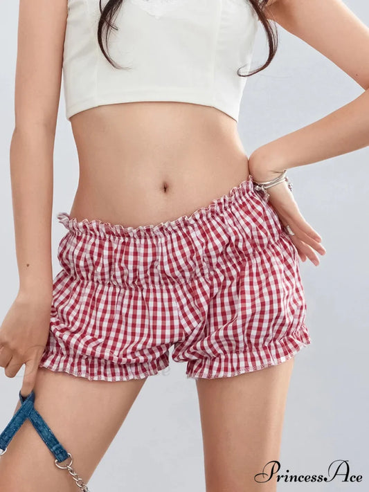 Checkered Frilled Retro Brief Red / S short-250223