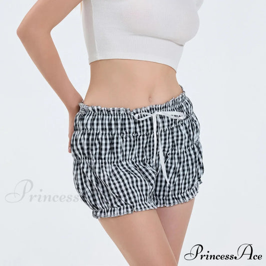 Checkered Frilled Sleepwear Bloomer Short Black / S short-250223