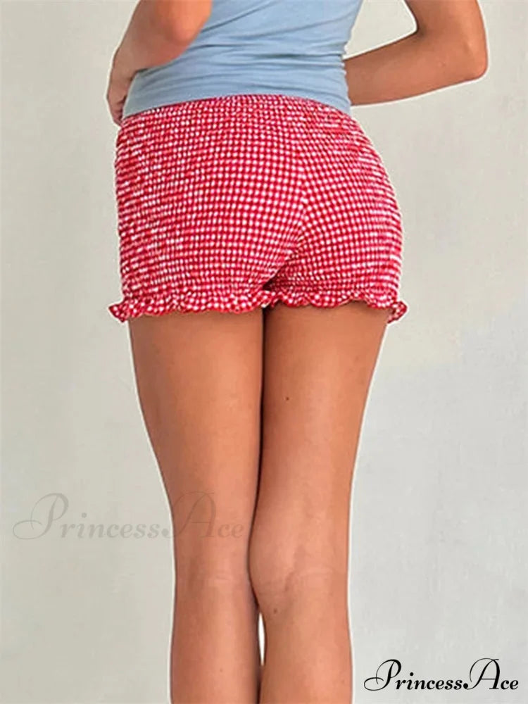Checkered Frilled Sleepwear Lounge Short short-250223