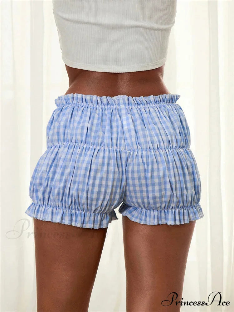 Checkered Gathered Frilly Bloomer Short short-250223
