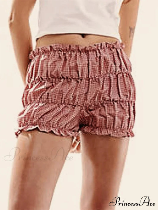 Checkered Gathered Frilly Bloomer Short red / S short-250223