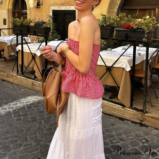 Checkered Gingham Gathered Crop Top croptop-250223