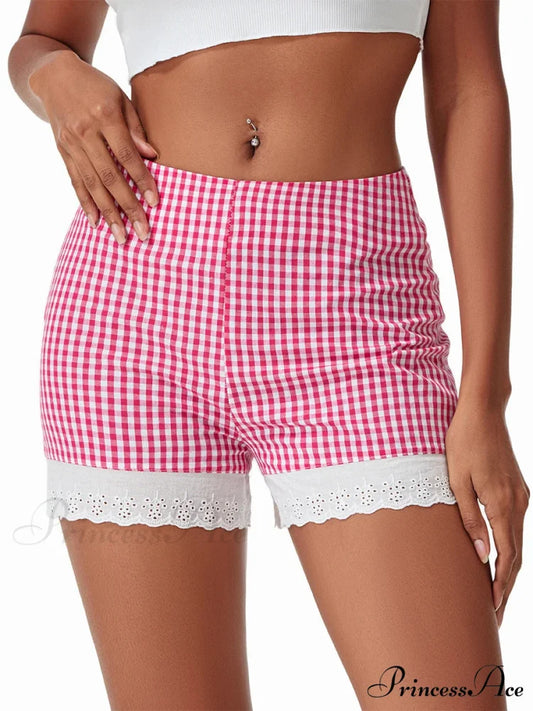 Checkered Lace Crochet Border Short short-250223