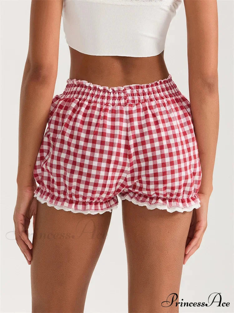 Checkered Lace Frill Bloomer Short short-250223