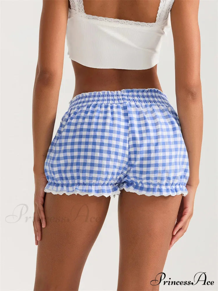 Checkered Lace Frill Bloomer Short short-250223