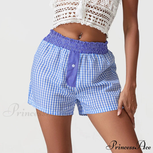 Checkered Patchwork Baggy Lounge Short Blue / S short-250223