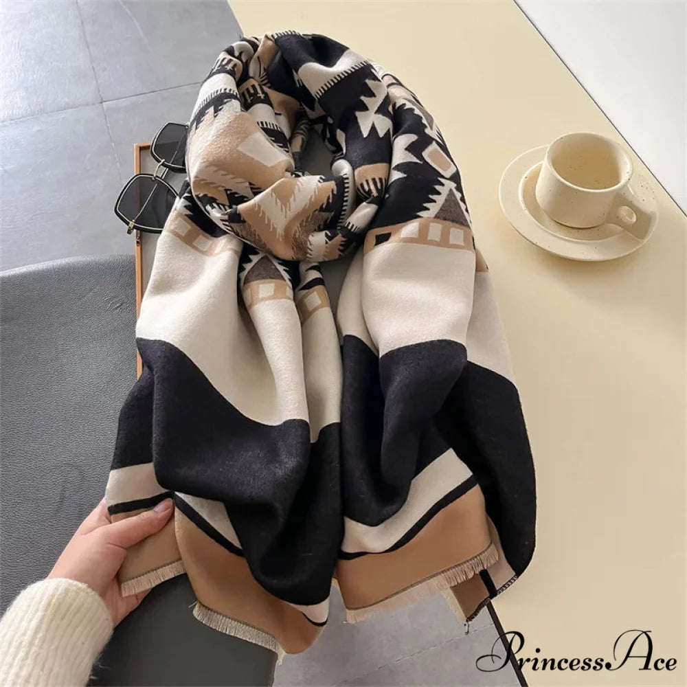 Checkered Pattern Cashmere Pashmina Winter Scarf scarf-241228