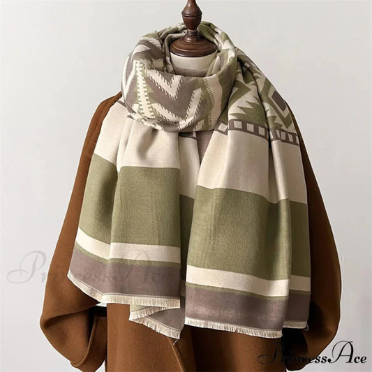 Checkered Pattern Cashmere Pashmina Winter Scarf grey scarf-241228
