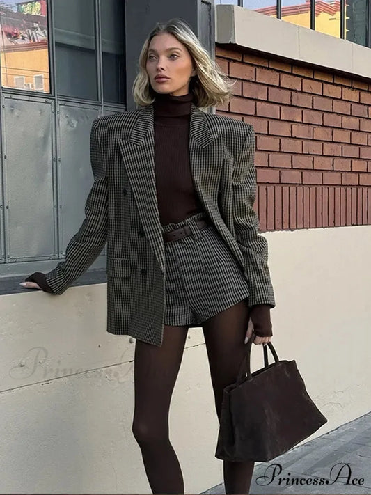 Checkered Pattern Suit Jacket Plaid / S coats-241228