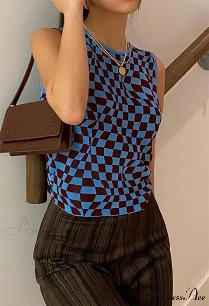 Checkered Print Graceful Button Blouse