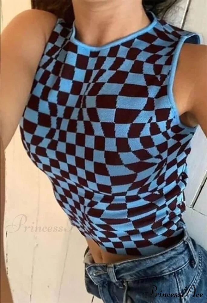 Checkered Print Graceful Button Blouse