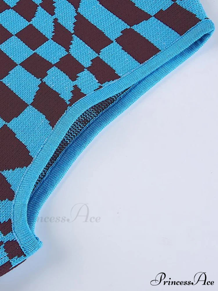 Checkered Print Graceful Button Blouse